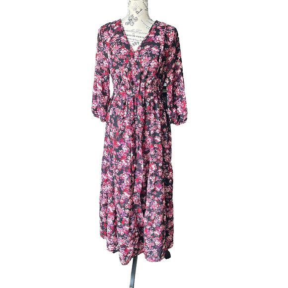 Isabel Maternity by Ingrid & Isabel Belted Floral Print Chiffon Maxi Dress S - Picture 1 of 15